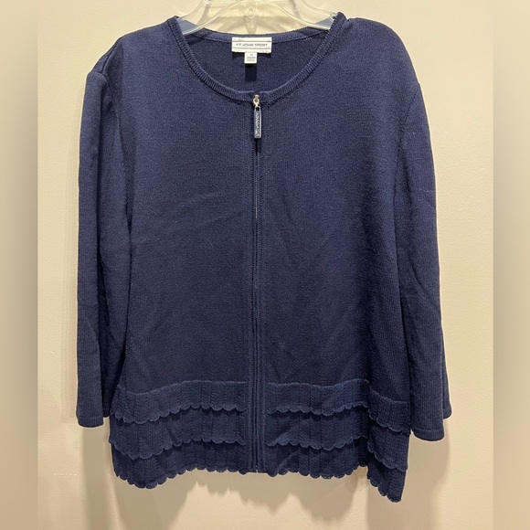 St. John Blue Santana Knit Zippered Jacket Scalloped Size Medium Classic Resort - Picture 1 of 11